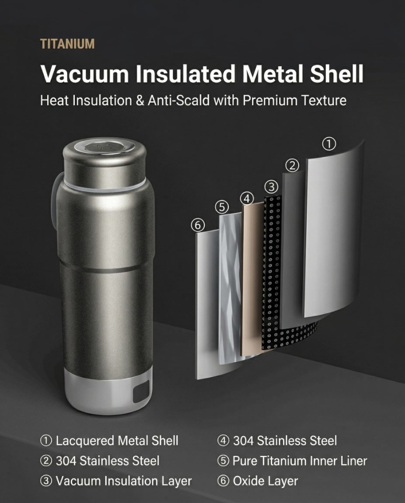 6-layer vacuum insulated metal shell construction