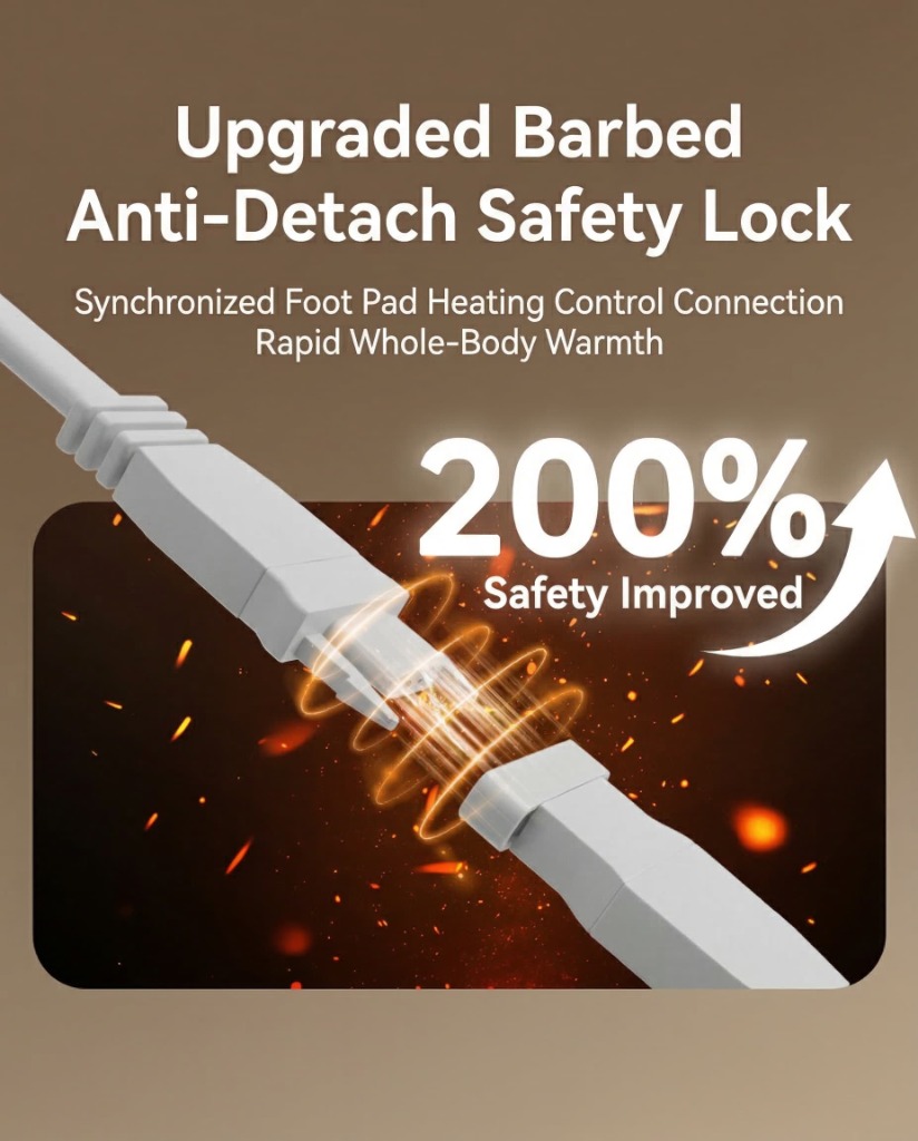 Upgraded barbed anti-detach safety lock with 200% safety improvement